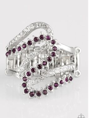 Makes Waves Purple Paparazzi Silver-Tone Ring with Purple and Clear Crystals